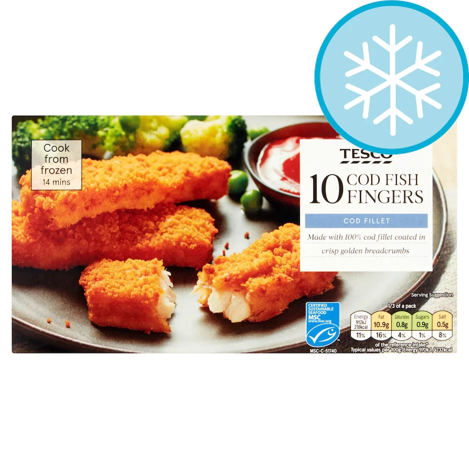 Tesco Cod Fish Fingers 10 Pack 300G