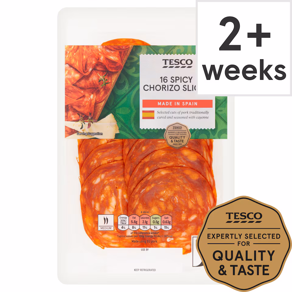 Tesco 16 Spicy Chorizo Slices 80G