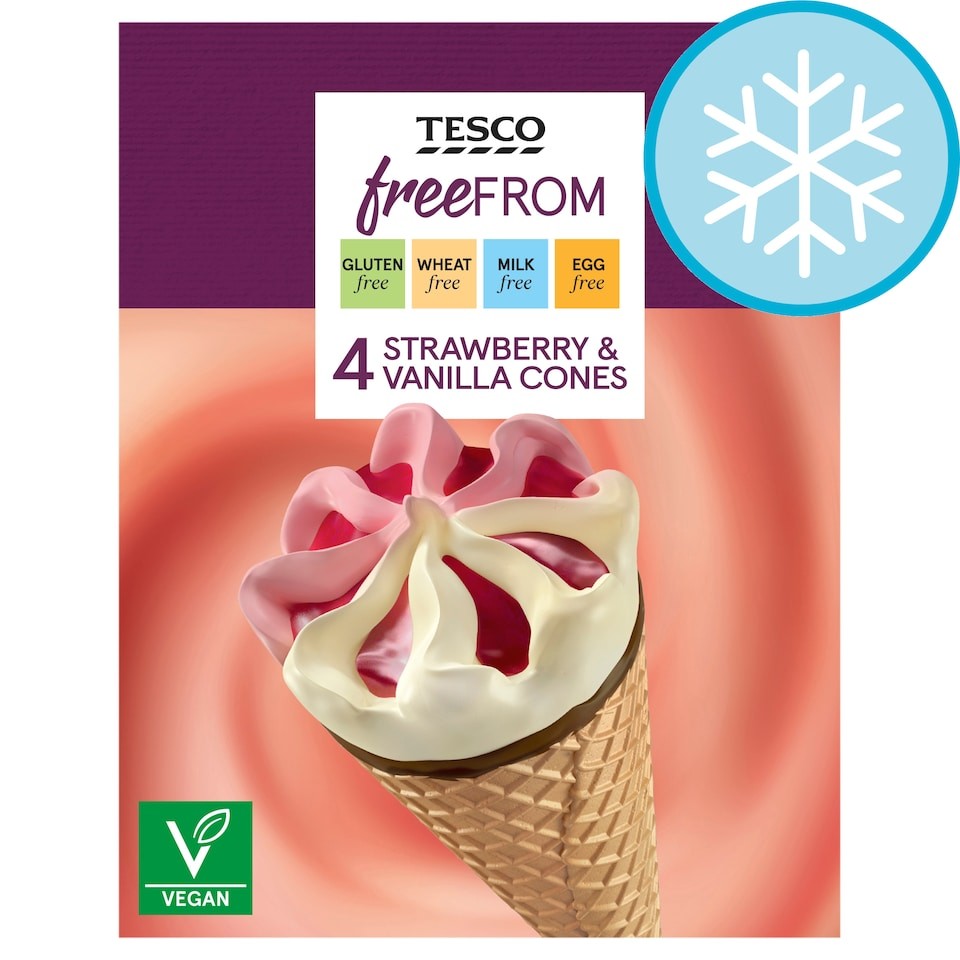 Tesco Free From Strawberry & Vanilla Cones 4 X 120Ml