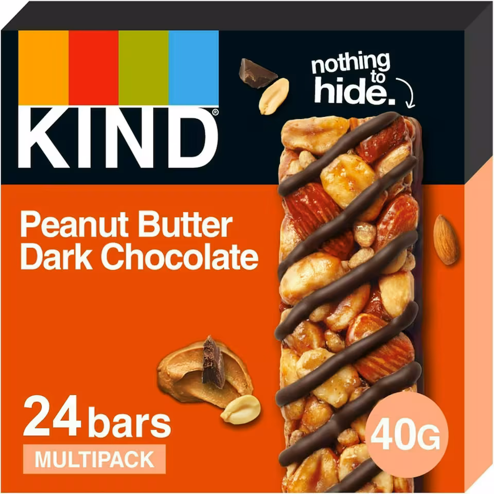 KIND Bars, Gluten Free Snack Bars, Peanut Butter Dark Chocolate, Healthy Snack, No Artificial Colours, Flavours or Preservatives, Multipack 24 x 40g | Red