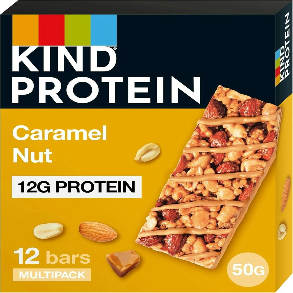 KIND Protein Bars, Gluten Free Snack Bars, Caramel Nut, High Fibre, Source of Protein, No Artificial Colours, Flavours or Preservatives, Multipack 12 x 50g | Yellow