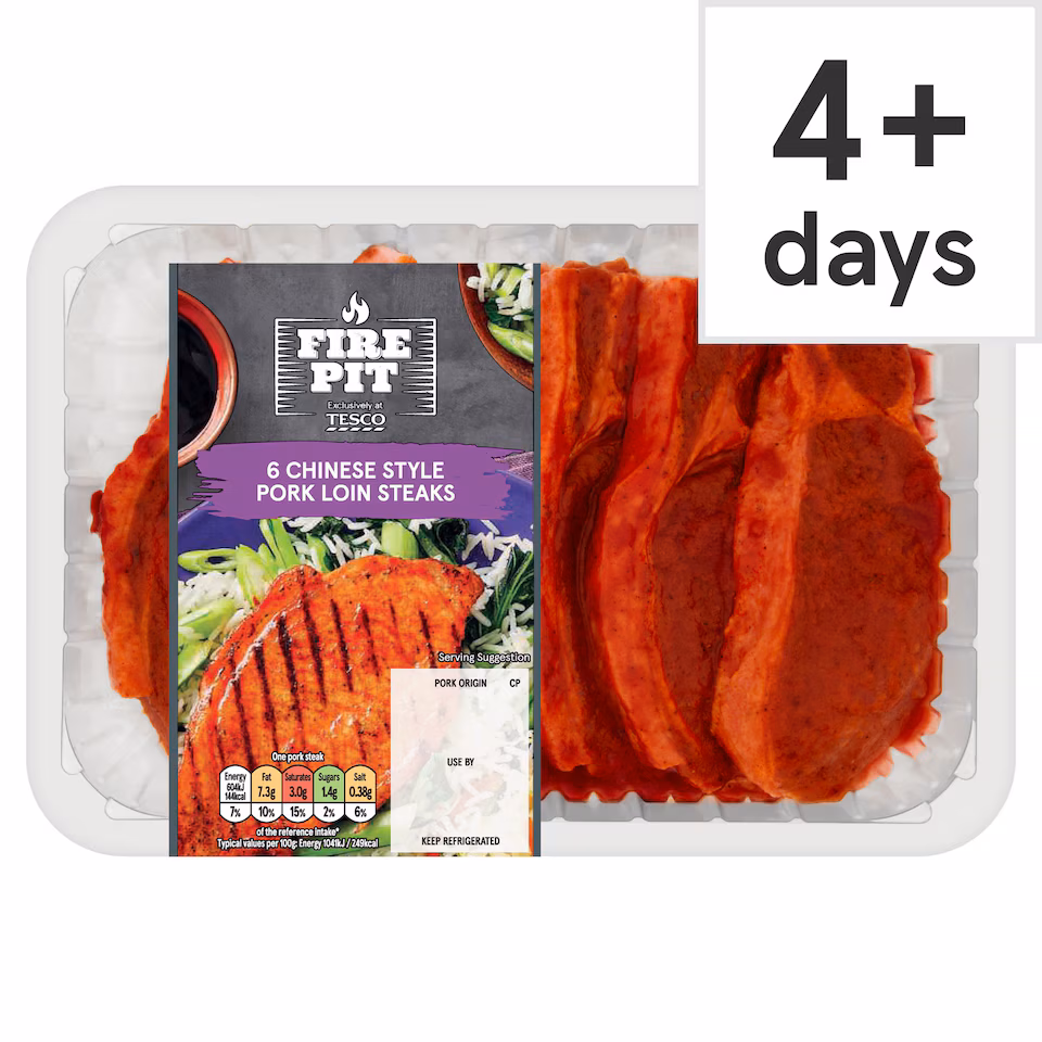 Tesco Firepit 6 Chinese Style Pork Loin Steaks 600G