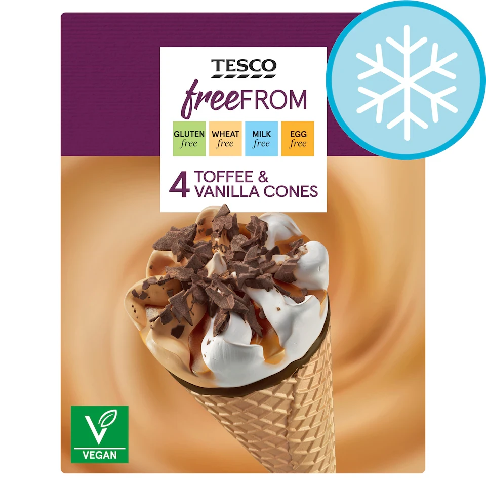 Tesco Free From Toffee & Vanilla Cones 4X110ml