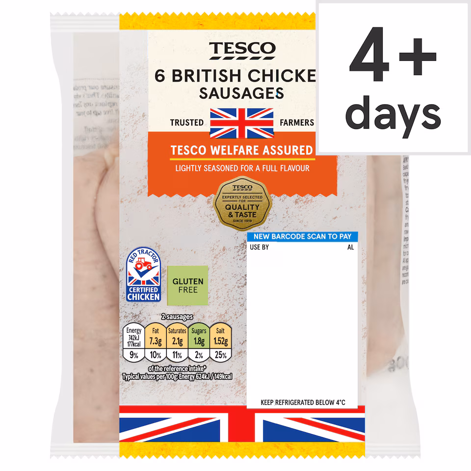 Tesco British Chicken Sausages 6 Pack 400G