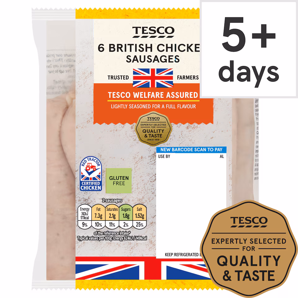 Tesco British Chicken Sausages 6 Pack 400G