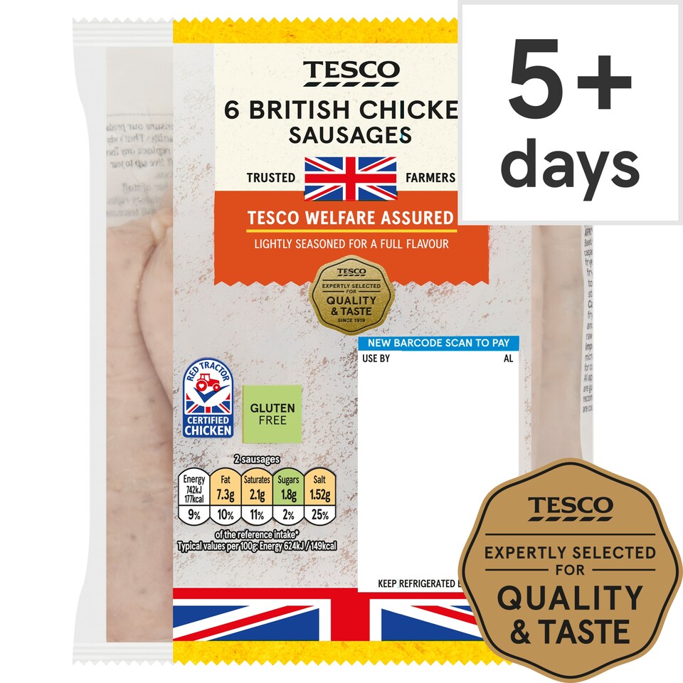 Tesco British Chicken Sausages 6 Pack 400G