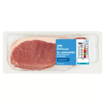 ASDA Butcher's Selection Delicious 16 Unsmoked Back Bacon Rashers 500g