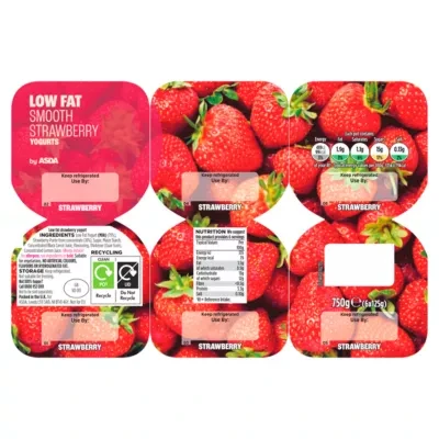 ASDA Smooth Strawberry Yogurts 6 x 125g (750g)