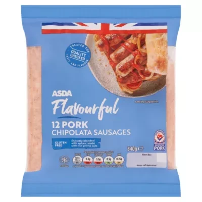 ASDA Butcher's Selection Flavourful 12 Pork Chipolata Sausages 340g