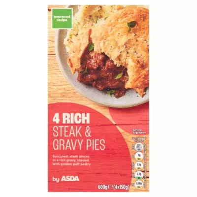 ASDA Rich Steak & Gravy Pies 4 x 150g (600g)