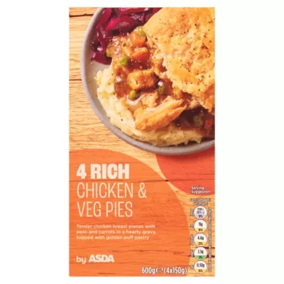 ASDA Rich Chicken & Veg Pies 4 x 150g (600g)