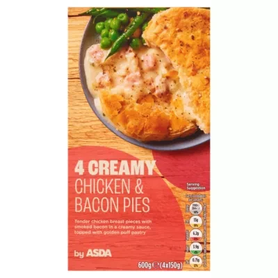 ASDA Creamy Chicken & Bacon Pies 4 x 150g (600g)