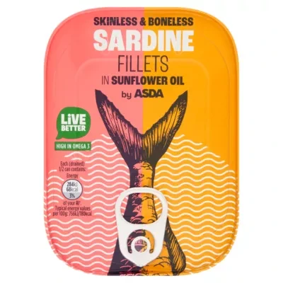 ASDA Skinless & Boneless Sardine Fillets in Sunflower Oil 106g