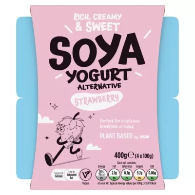 Plant Based by ASDA Plant Based Alternative Strawberry Soya Yogurt 4 x 100g (400g)