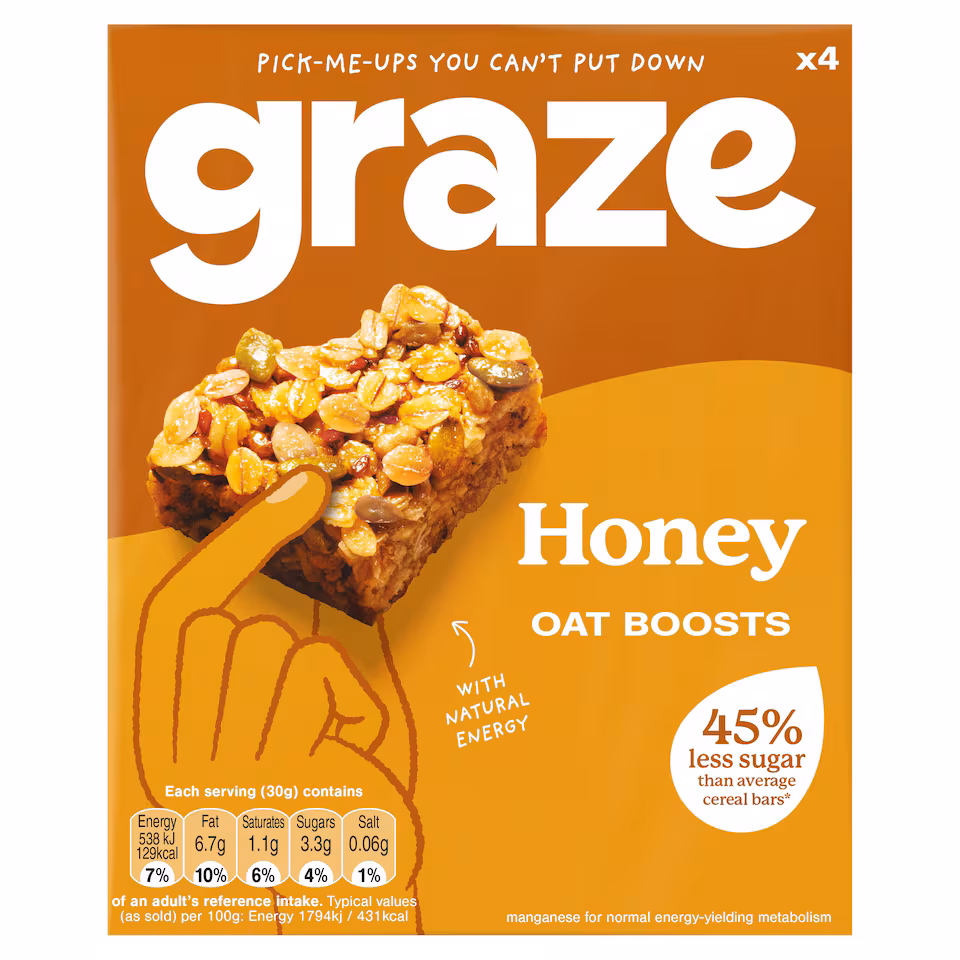 Graze Honey Oat Boost Flapjack Snack 4x30G