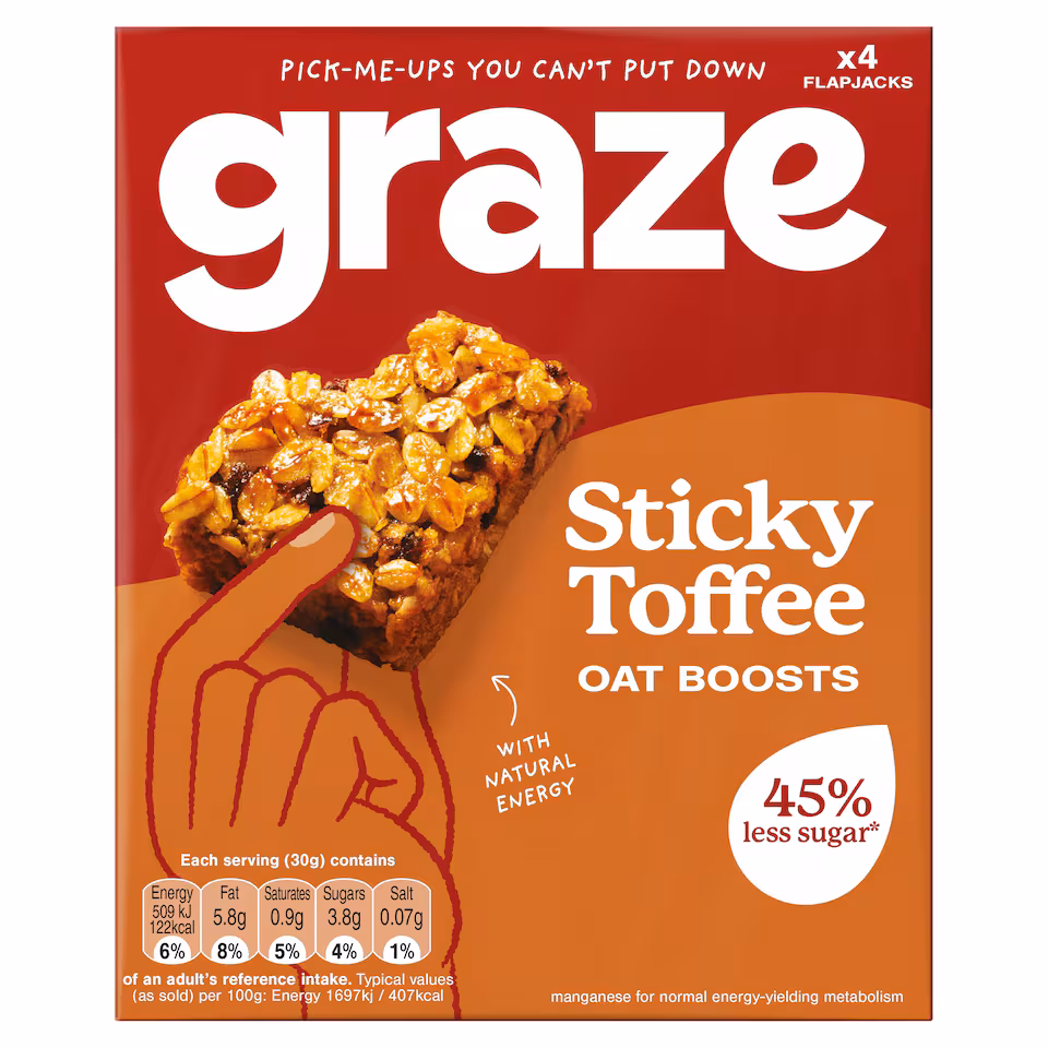 Graze Sticky Toffee Oat Boosts Flapjack Snack 4x30G