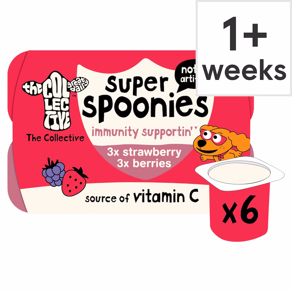 The Collective Super Spoonies Immunity Supporting Strawberry & Berries Yoghurt Pots 6x42g