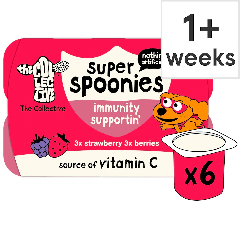 The Collective Dairy Super Spoonies Immunity Supportin Strawberry & Berries Yoghurt 6x42g