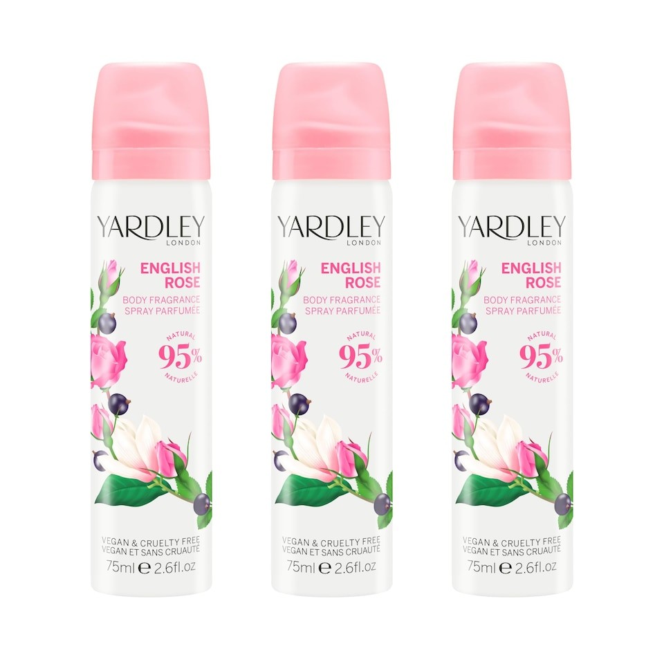 Yardley London Rose Floral Body Spray 3 x 75ml