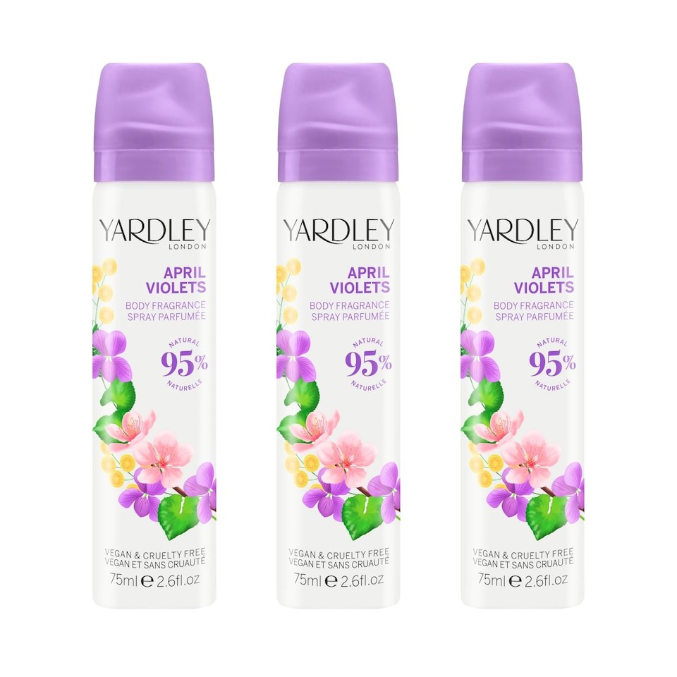 Yardley London April Violets Floral Body Spray 3 x 75ml