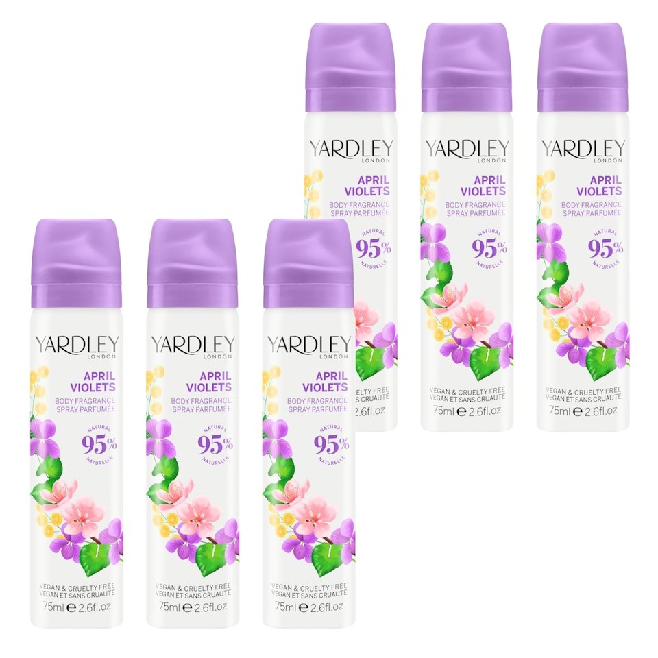 Yardley London April Violets Floral Body Spray 6 x 75ml