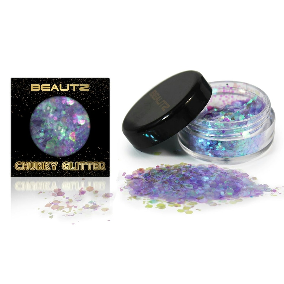 Beautz Chunky Glitter Available in 5 Varieties 10ml pot with 5g of Cosmetic Glit, Unicorn | Multi