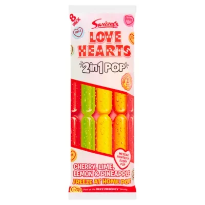 Swizzels Love Hearts 2 in 1 Pop Cherry, Lime, Lemon & Pineapple 8 x 75ml (600ml)