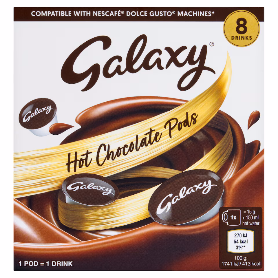 Galaxy Instant Hot Chocolate Nescafe Dolce Gusto Compatible Drink Pods 8 Pack 120g