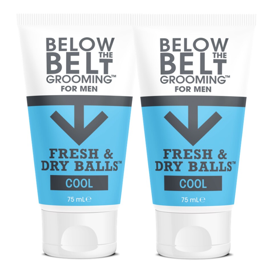 Below The Belt Grooming Fresh & Dry Ball Cool Ball, Intimate Deodorant For Men, Protects against Sweat, Odour and Chafing, Cool Mint Fragrance 2 x 75ml