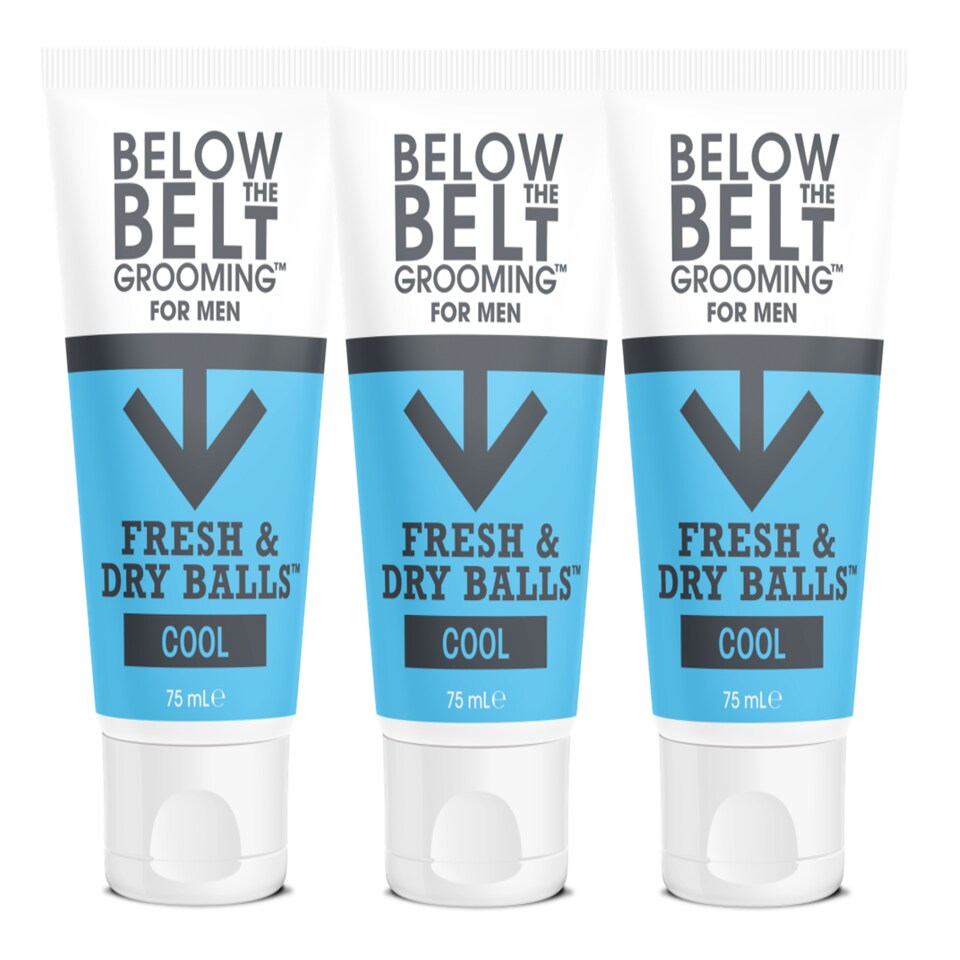 Below The Belt Grooming Fresh & Dry Ball Cool Ball, Intimate Deodorant For Men - Protects against Sweat, Odour and Chafing, Cool Mint Fragrance 3 x 75ml