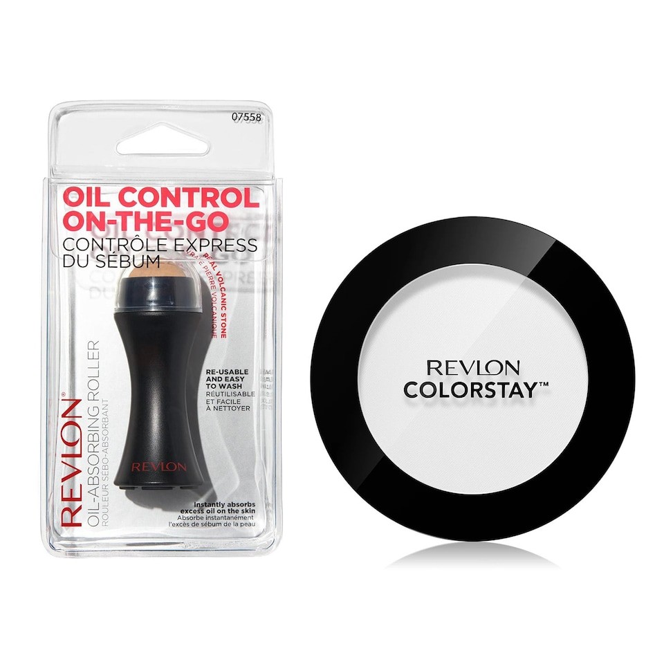 Revlon Shine Control Essentials Set Oil Absorbing Volcanic Roller & Pressed Powder