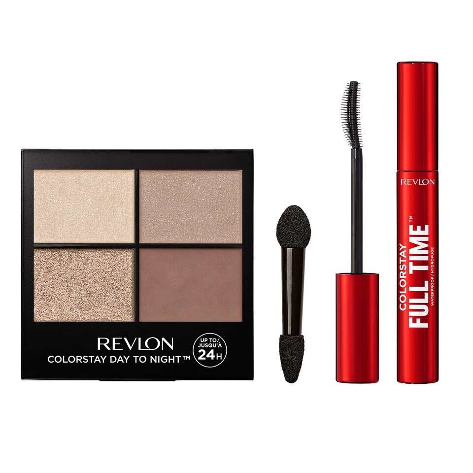 Revlon Day-to-Night Eye Essentials Set ColorStay Eyeshadow Quad & Full Time Mascara