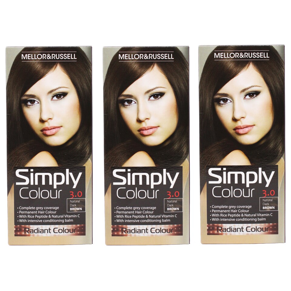 Simply Colour Permanent Hair Dye Natural Dark Brown 3.0 (Pack of 3)