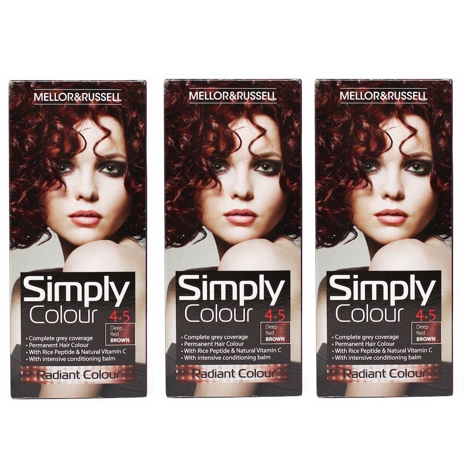 Simply Colour Permanent Hair Dye Deep Red Brown 4.5 (Pack of 3)