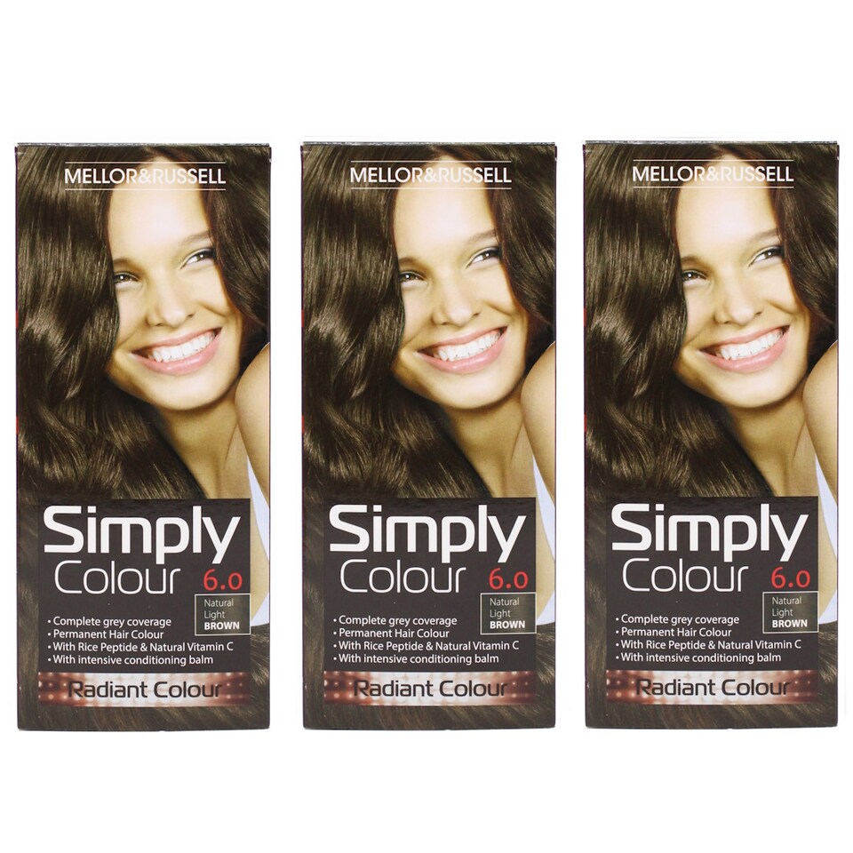 Simply Colour Permanent Hair Dye Natural Light Brown 6.0 (Pack of 3)