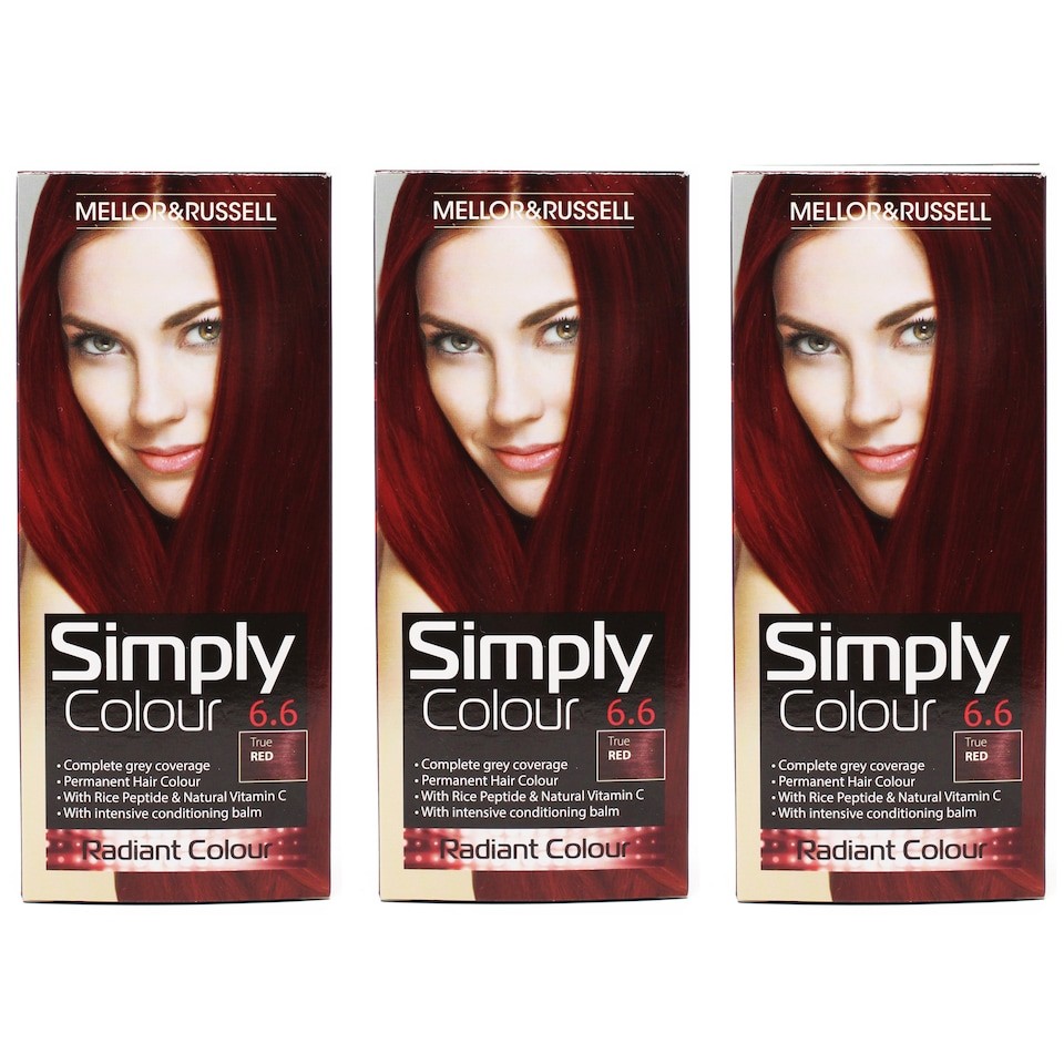 Simply Colour Permanent Hair Dye True Red 6.6 (Pack of 3)