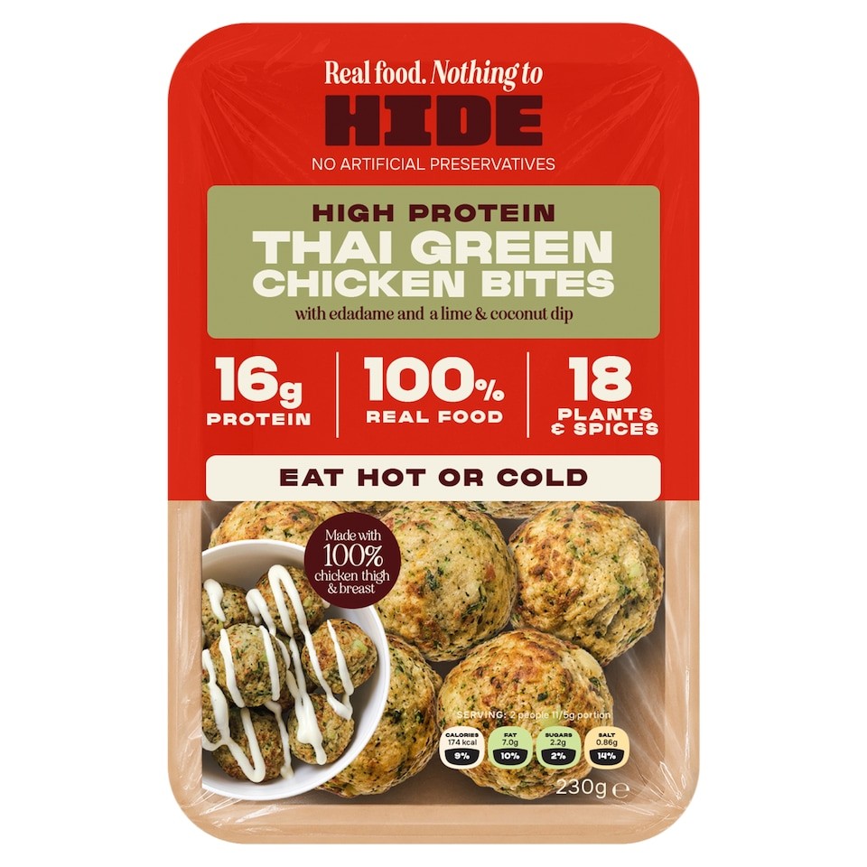 HIDE High Protein Thai Green Chicken Bites with Brown Rice and a Lime & Coconut Dip 230g