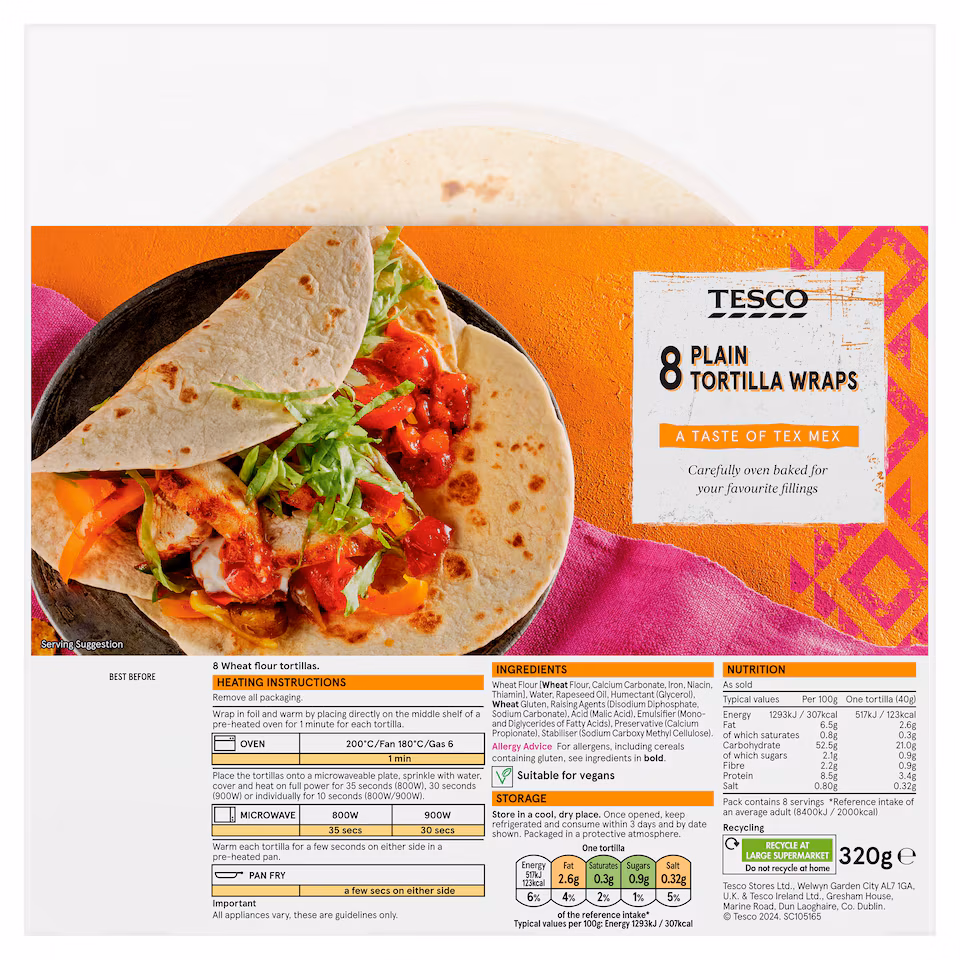 Tesco Plain Tortillas X8 320G