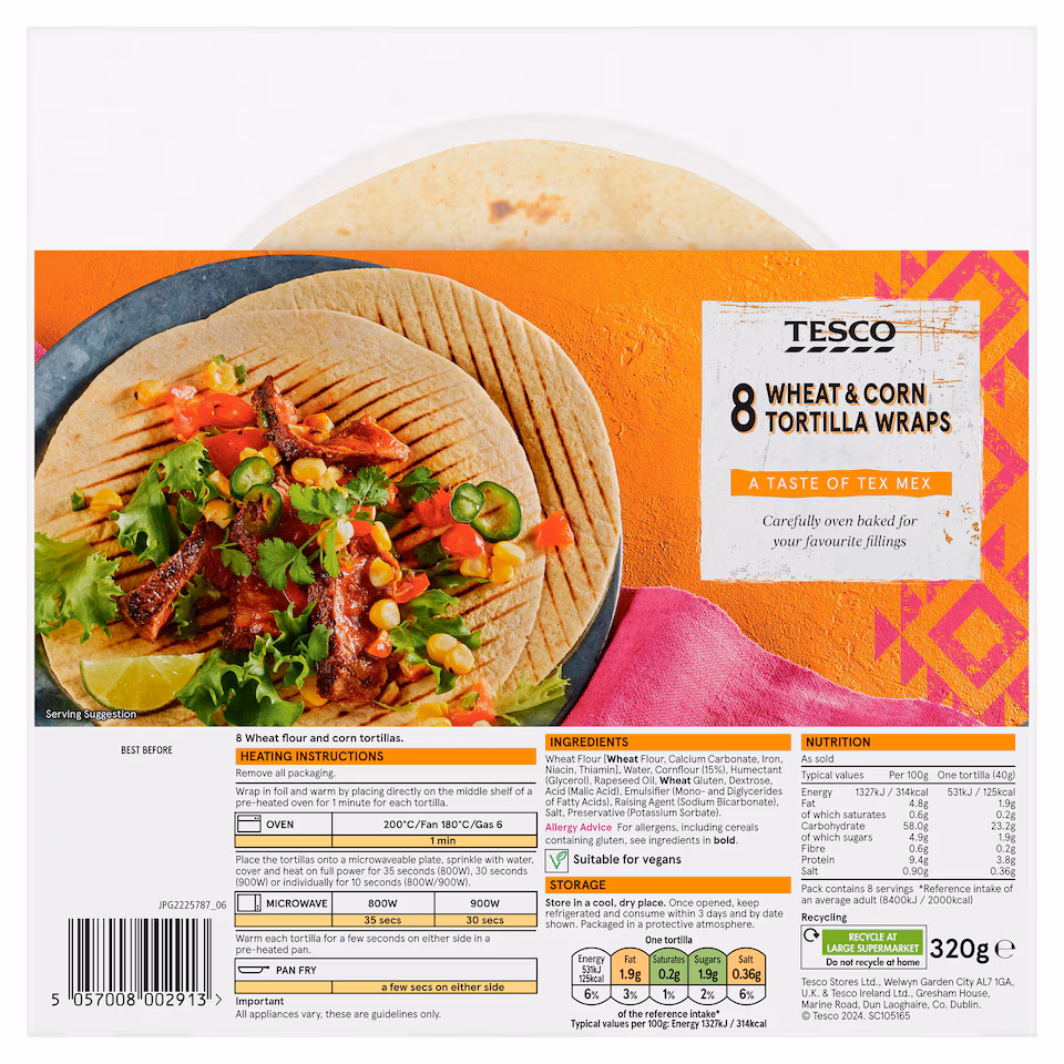 Tesco Corn Tortillas X8 320G