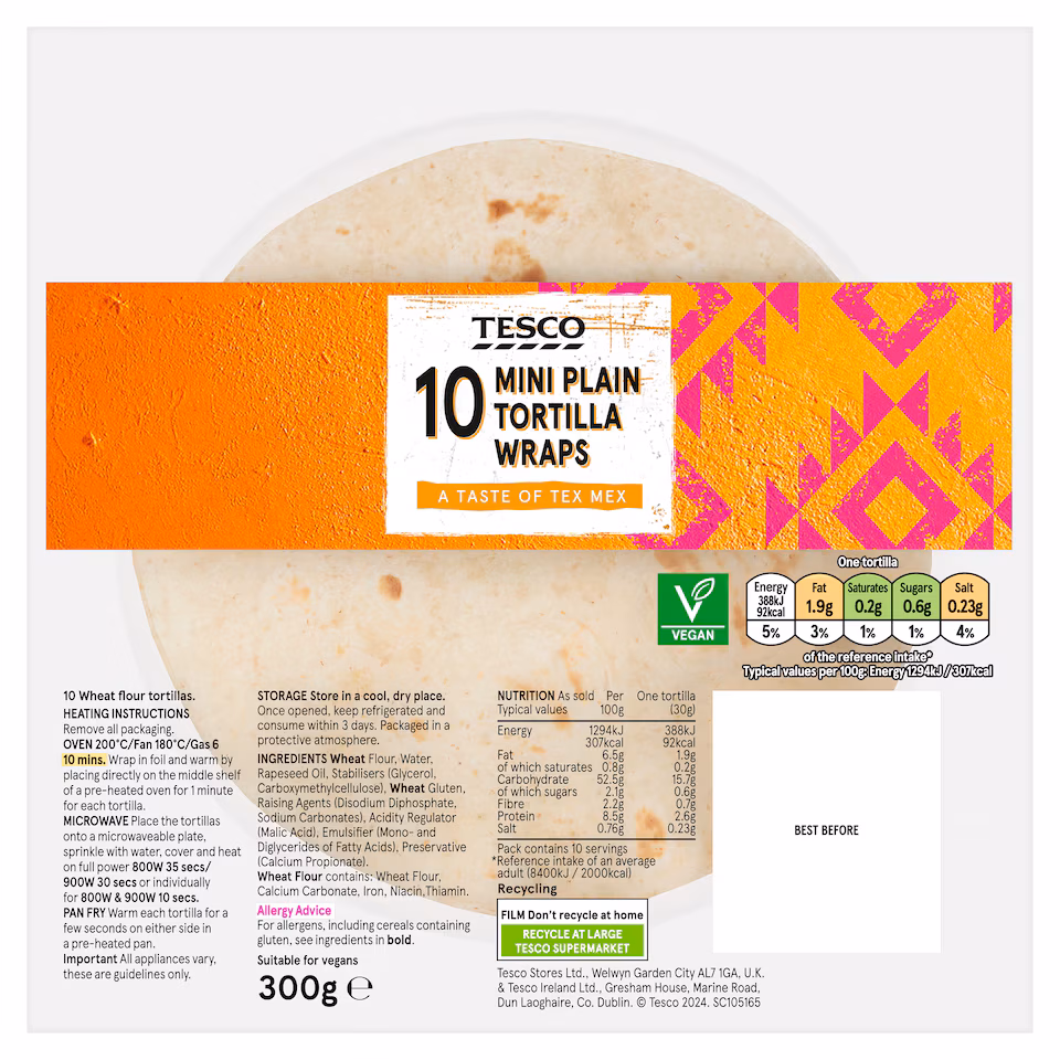 Tesco Mini Plain Tortillas X10 300G