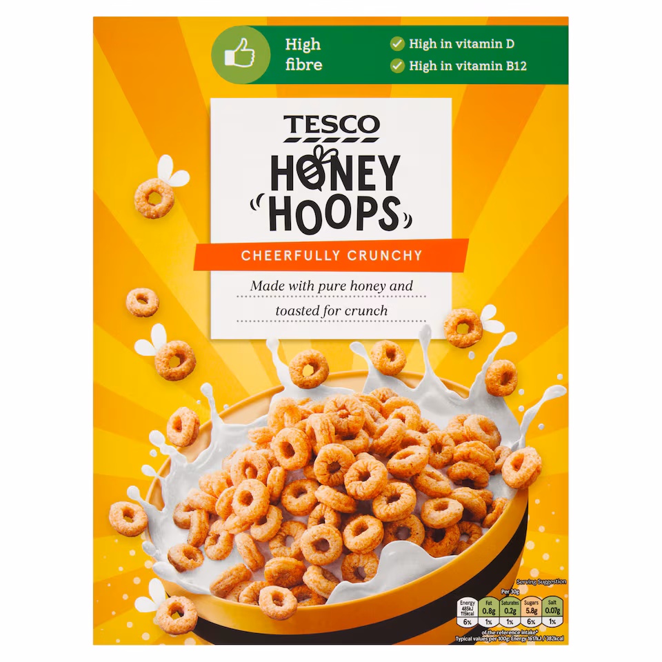 Tesco Honey Hoops Cereal 375G