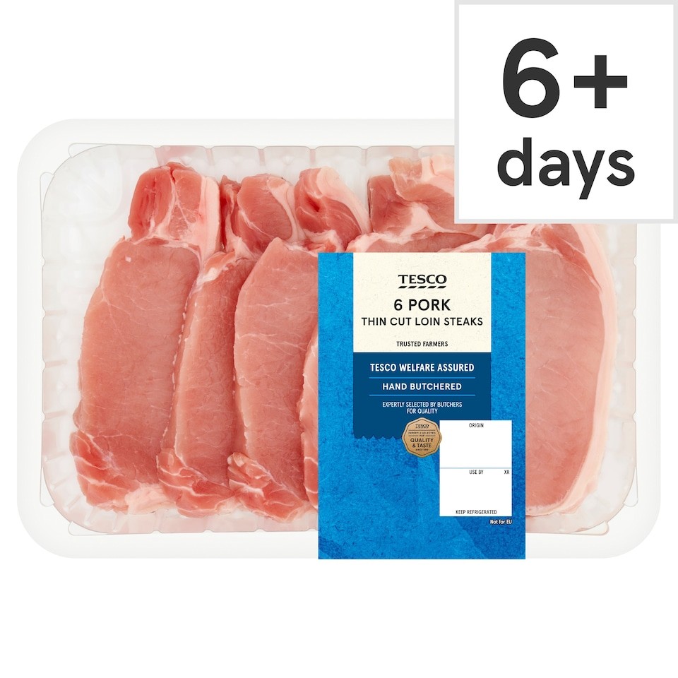 Tesco Thin Cut Pork Loin Steaks 6 Pack 600G