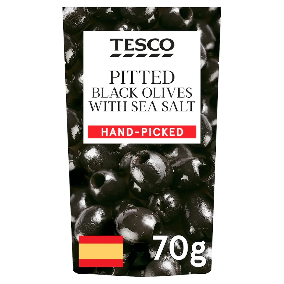 Tesco Pitted Black Olives & Sea Salt 70G