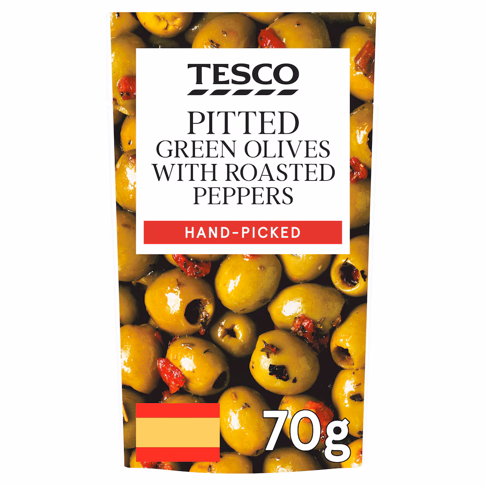 Tesco Pitted Green Olives With Red Peppers