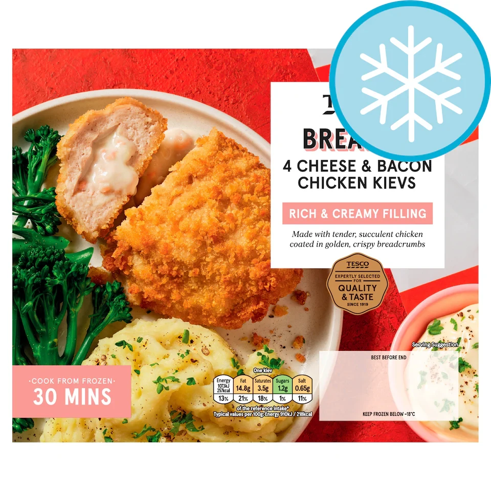 Tesco Breaded 4 Cheese & Bacon Chicken Kievs 500g
