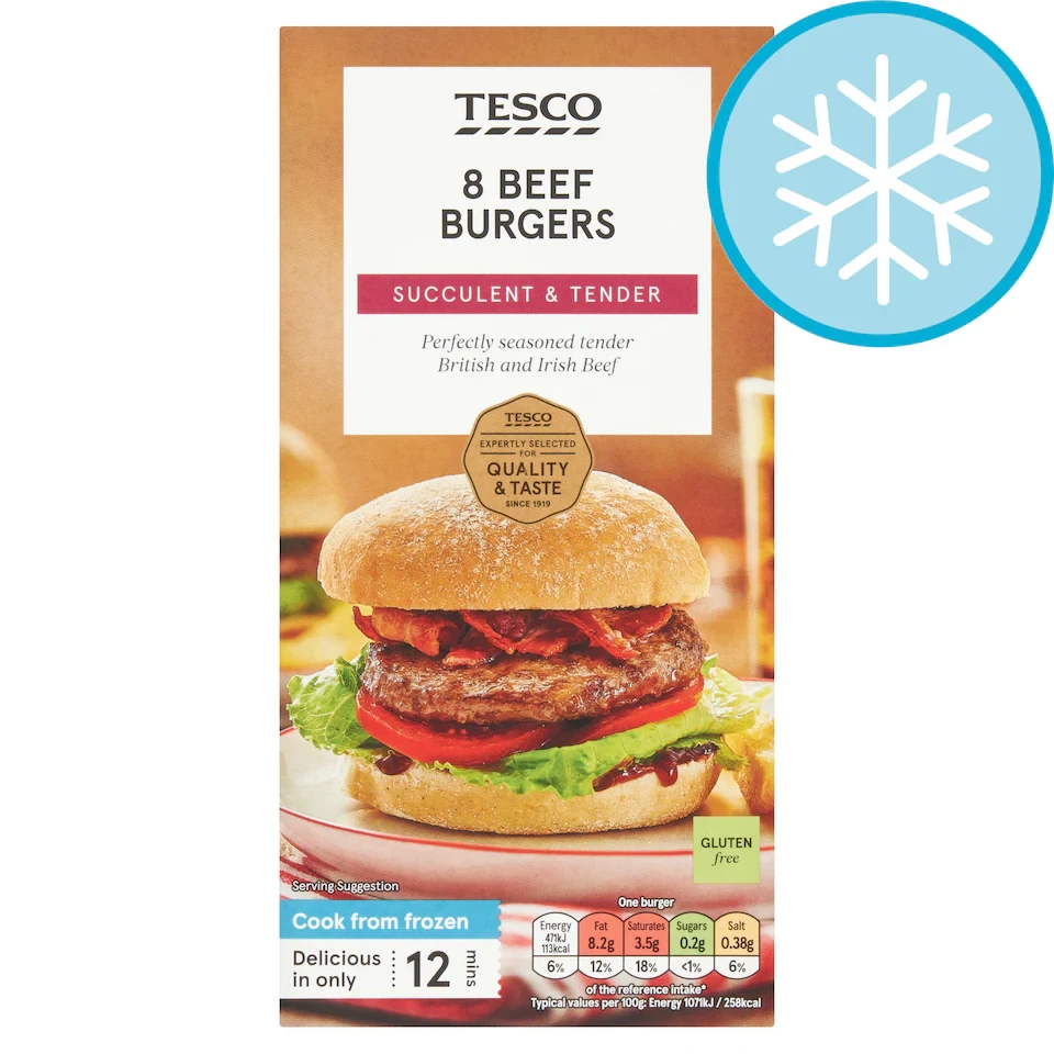 Tesco Beef Burgers 8 Pack 454G