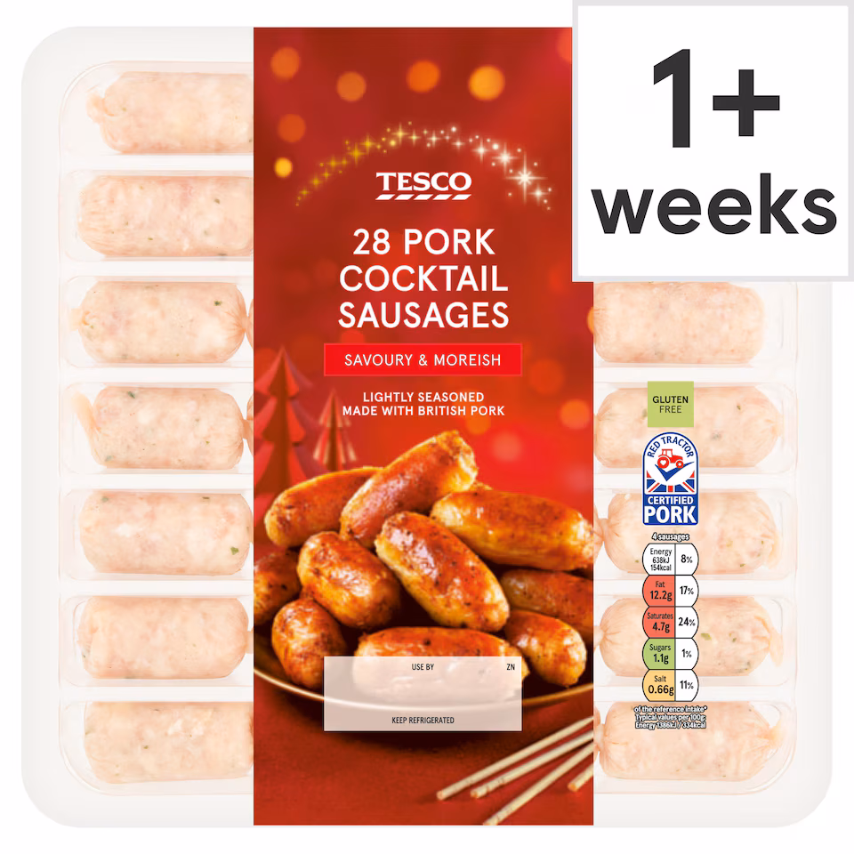 Tesco 28 Pork Cocktail Sausages 378G
