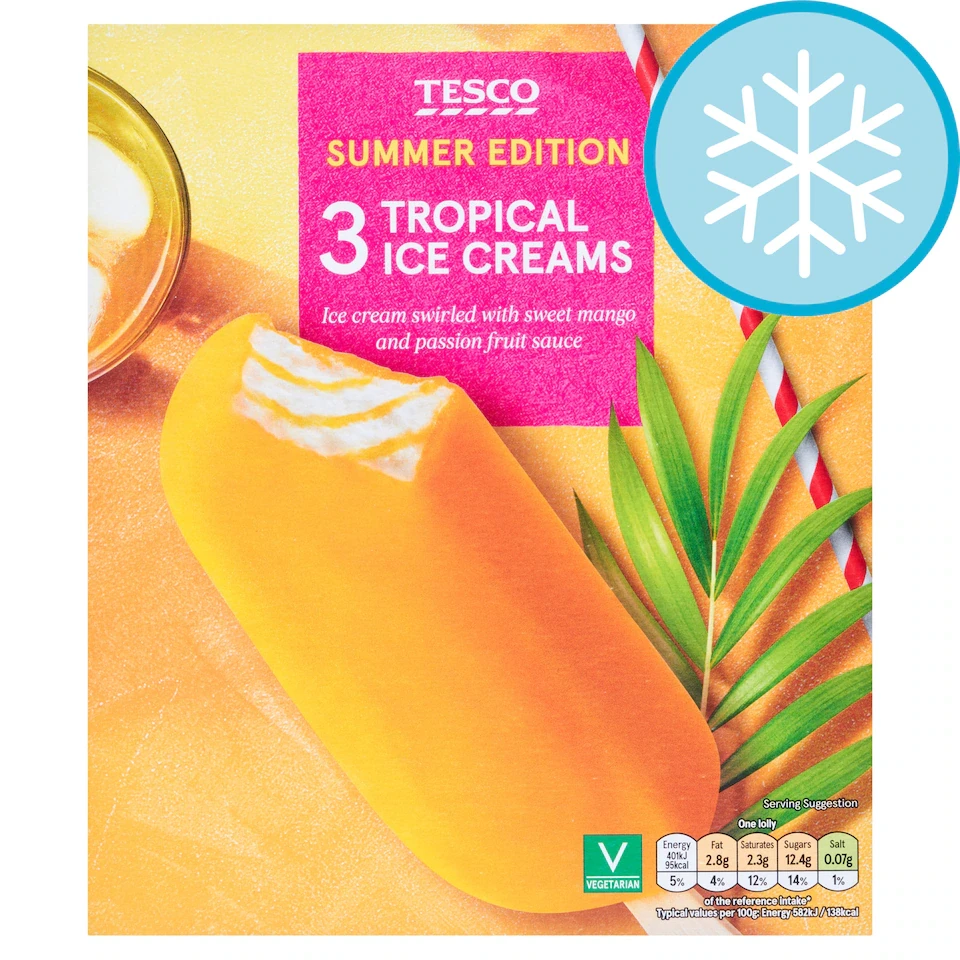 Tesco Tropical Ice Creams 3 X100ml