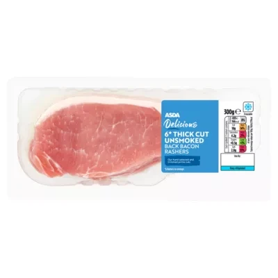 ASDA 6 Thick Cut Unsmoked Back Bacon Rashers 300g