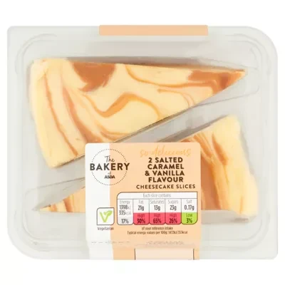The BAKERY at ASDA The Bakery at  2 Salted Caramel & Vanilla Flavour Cheesecake Slices 2 x 95g (190g)